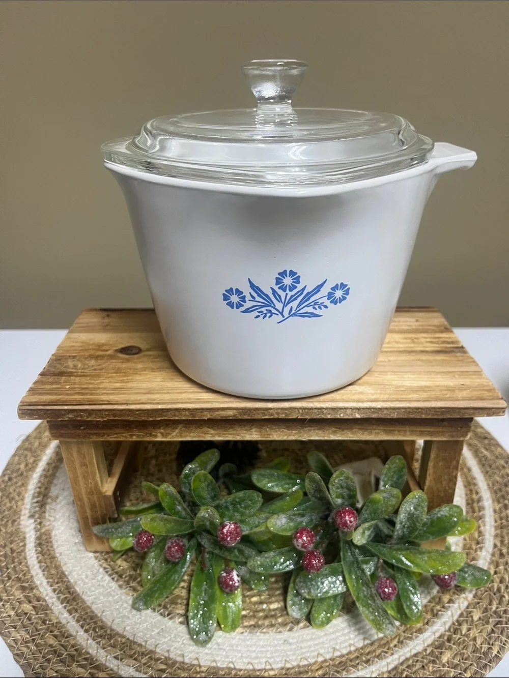 VTG Corning Ware Cornflower Blue 1Qt Sauce maker W/Lid P-55-B good condition
